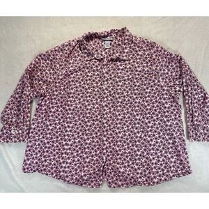 Catherine's 3X 100% Cotton Roll Tab Blouse Antique Bike Print Beige Burgandy